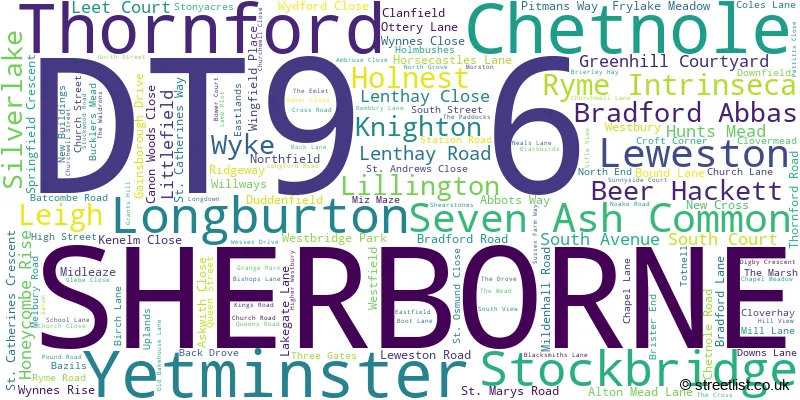 A word cloud for the DT9 6 postcode